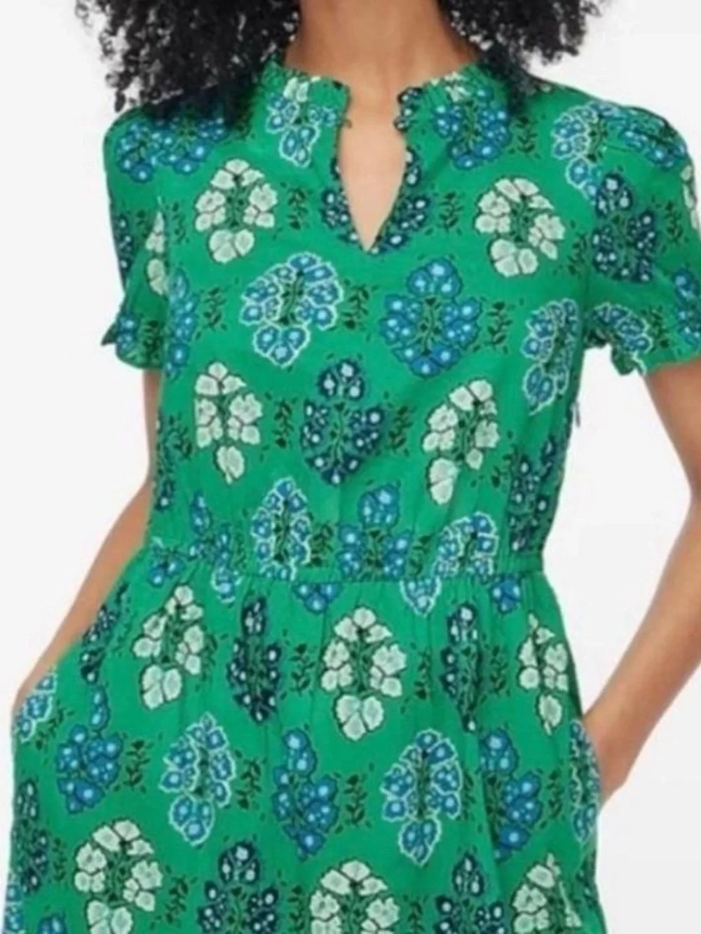 J. Crew Green & Blue Floral Short-Sleeve Midi Dress Sz 6